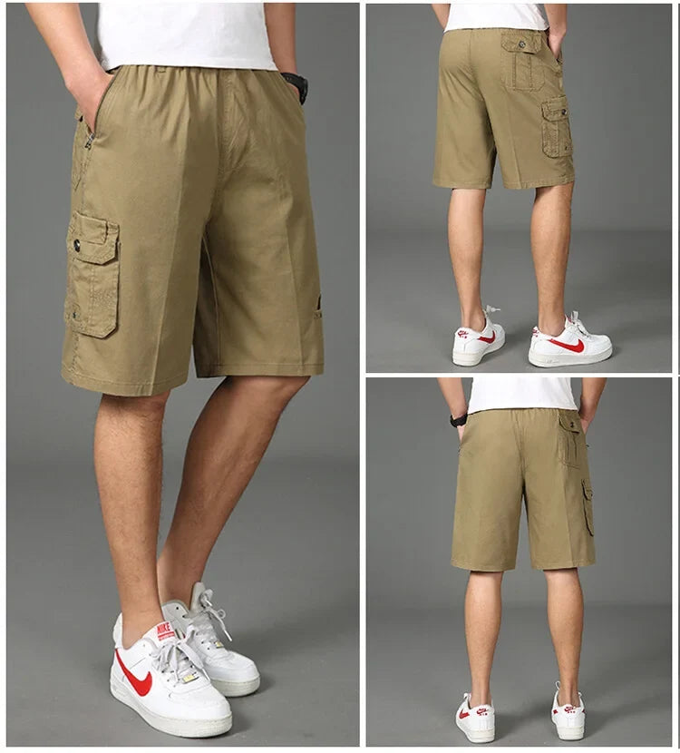 2024 Shorts Men Bermuda Cotton Pocket Zip Cargo Shorts Fashion Style Elastic Army Male Summer Casual Knee Length Vintage Yellow