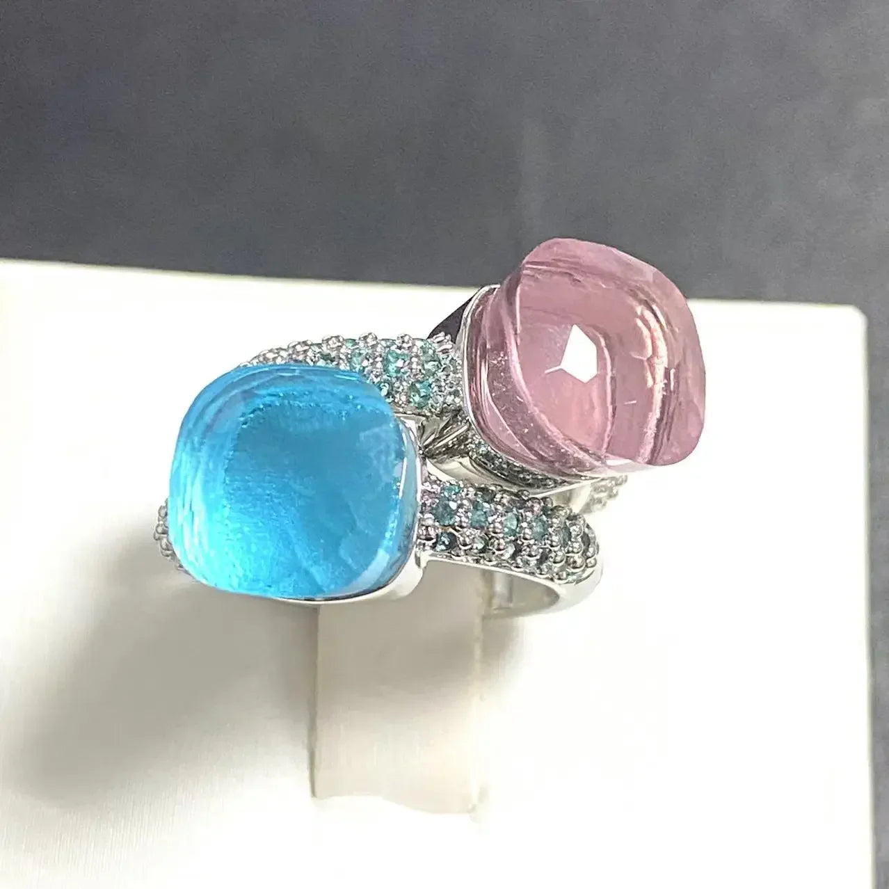 10.6mm Classic Ring for Women Light Blue Zircon Blue Topaz Candy Water Drop Crystal Ring Platinum Plated Jewelry Gift
