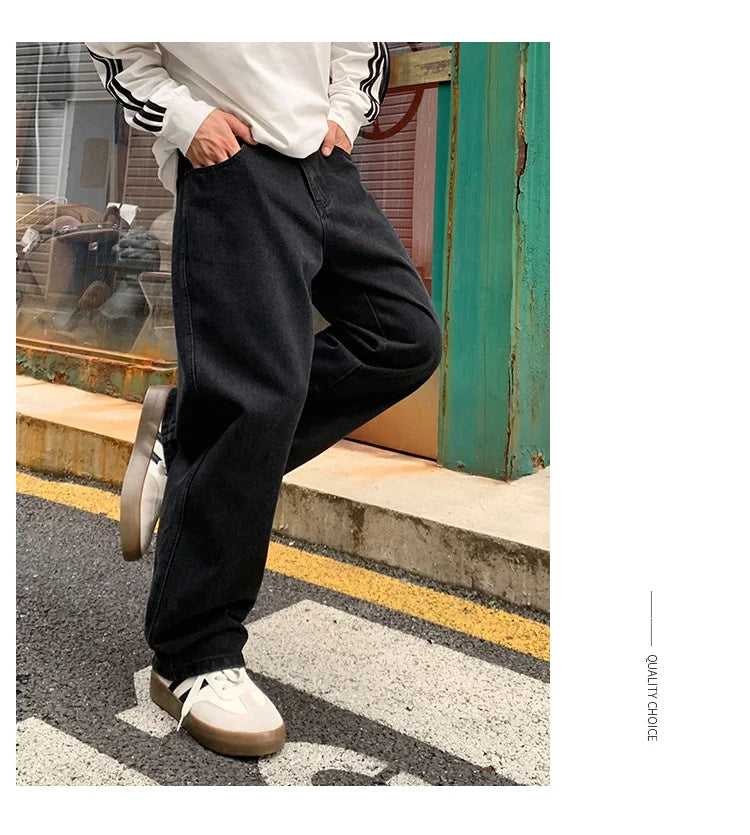 Men's Daily Casual American Korean Loose Jeans Spring Summer Fashion Street Style Retro Straight Wide Leg Y2K Jeans Denim Pants