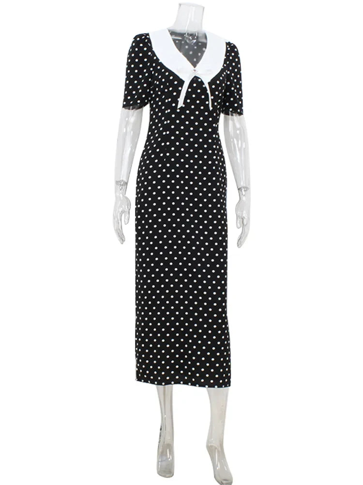 Dot Patchwork Hip Wrap Short Sleeve V Neck Elegant Women Dresses Sheath Fashion Sexy Club Bodycon Female Vestidos Robes