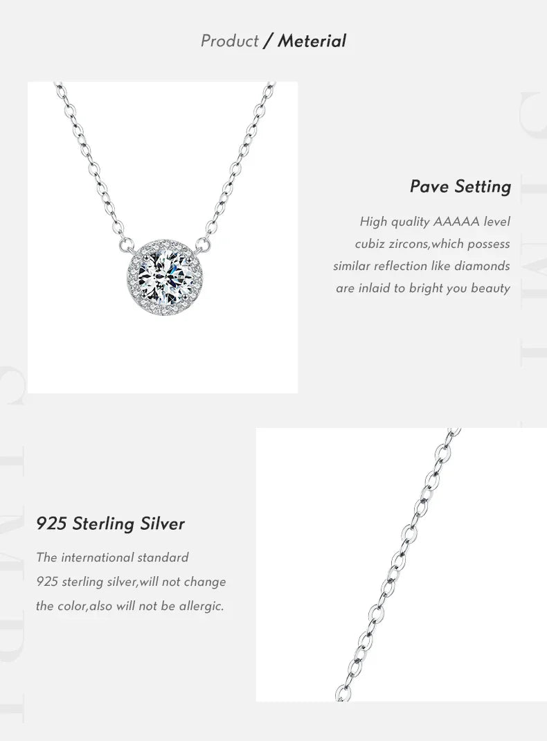 925 Sterling Silver Luxury Round Clear AAAAA Zircon Pendant Necklace For Women Wedding Engagement Bridal Fine Jewelry