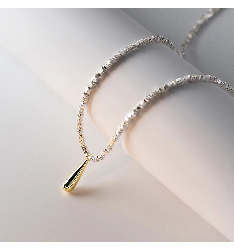 925 Sterling Silver Geometric Fashion Link Chain Necklace Classic Gold Color Water Drop Pendant For Women Fine Jewelry
