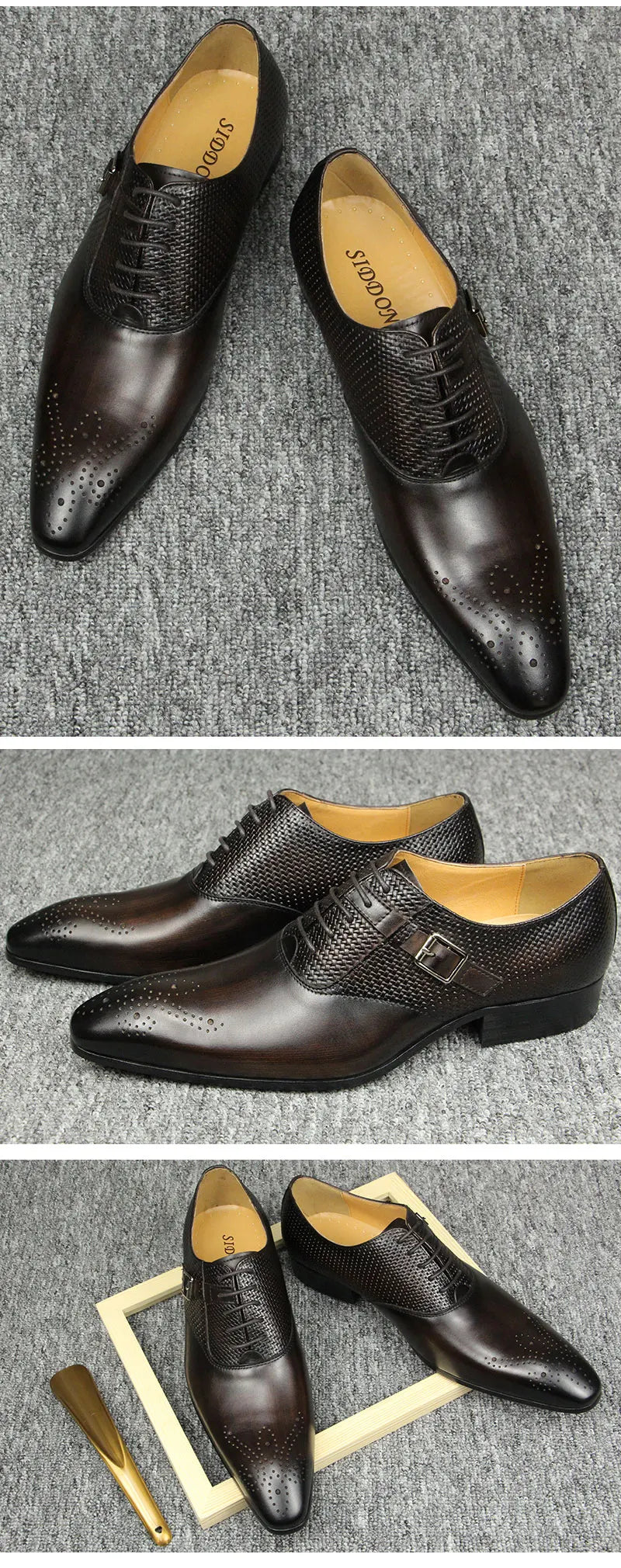 Luxury Mens Business Genuine Leather Shoes Fashion Wedding Oxfords Lace-up Pointed Toe Black Green Coffee Brogues Dress Shoes