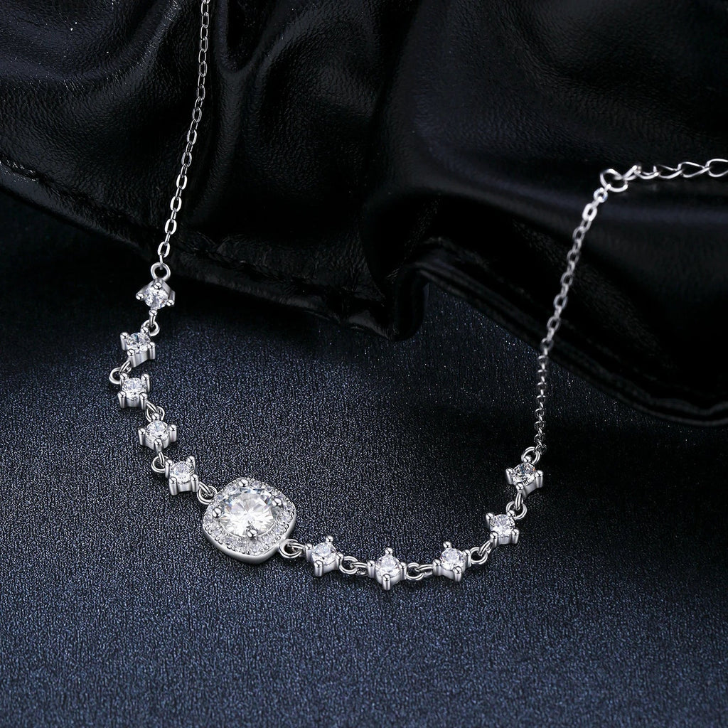 D Color Moissanite 925 Sterling Silver Luxury Geometric Charm Necklace Bracelet For Women Wedding Statement Jewelry Set