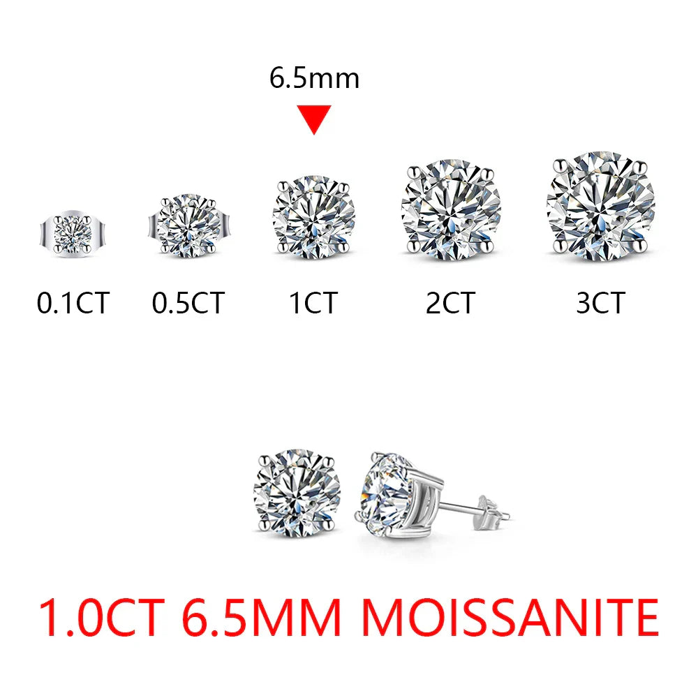 2 Carat 8.0mm D Color Moissanite Stud Earrings For Women Top Quality 100% 925 Sterling Silver Sparkling Wedding Jewelry
