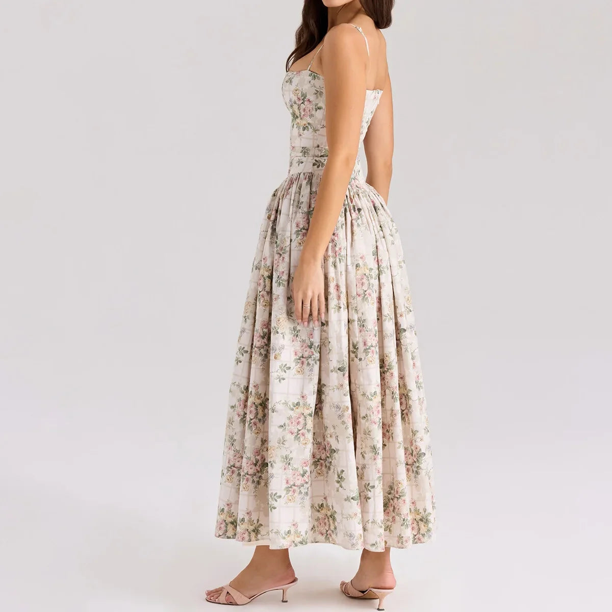 Summer Floral Print Dress Elegant 2025 New Arrivals Spaghetti Strap Flare Dress Maxi Holiday Party Dresses Women