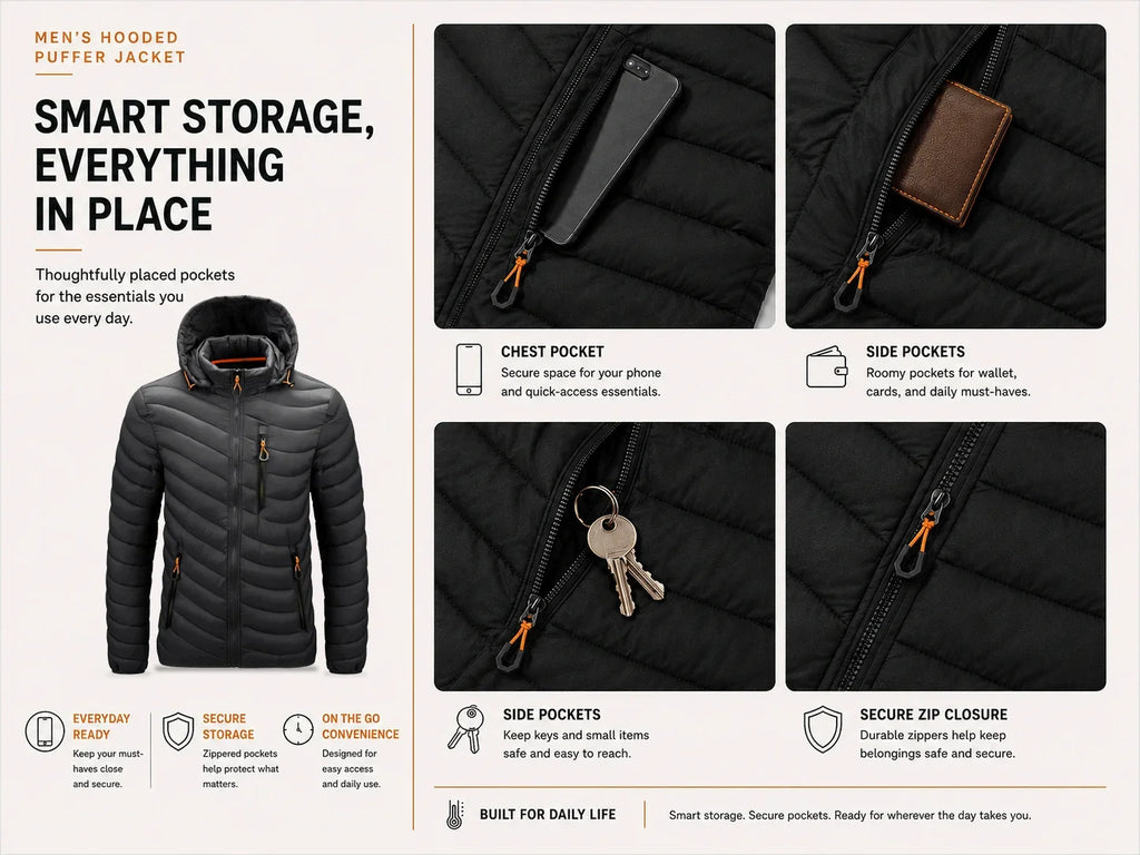 Mens Lightweight Outdoor Puffer Jacket Hooded Insulated Thermal Puffy Winter Heated Running Travle Casual Cotton Outdoor Coat