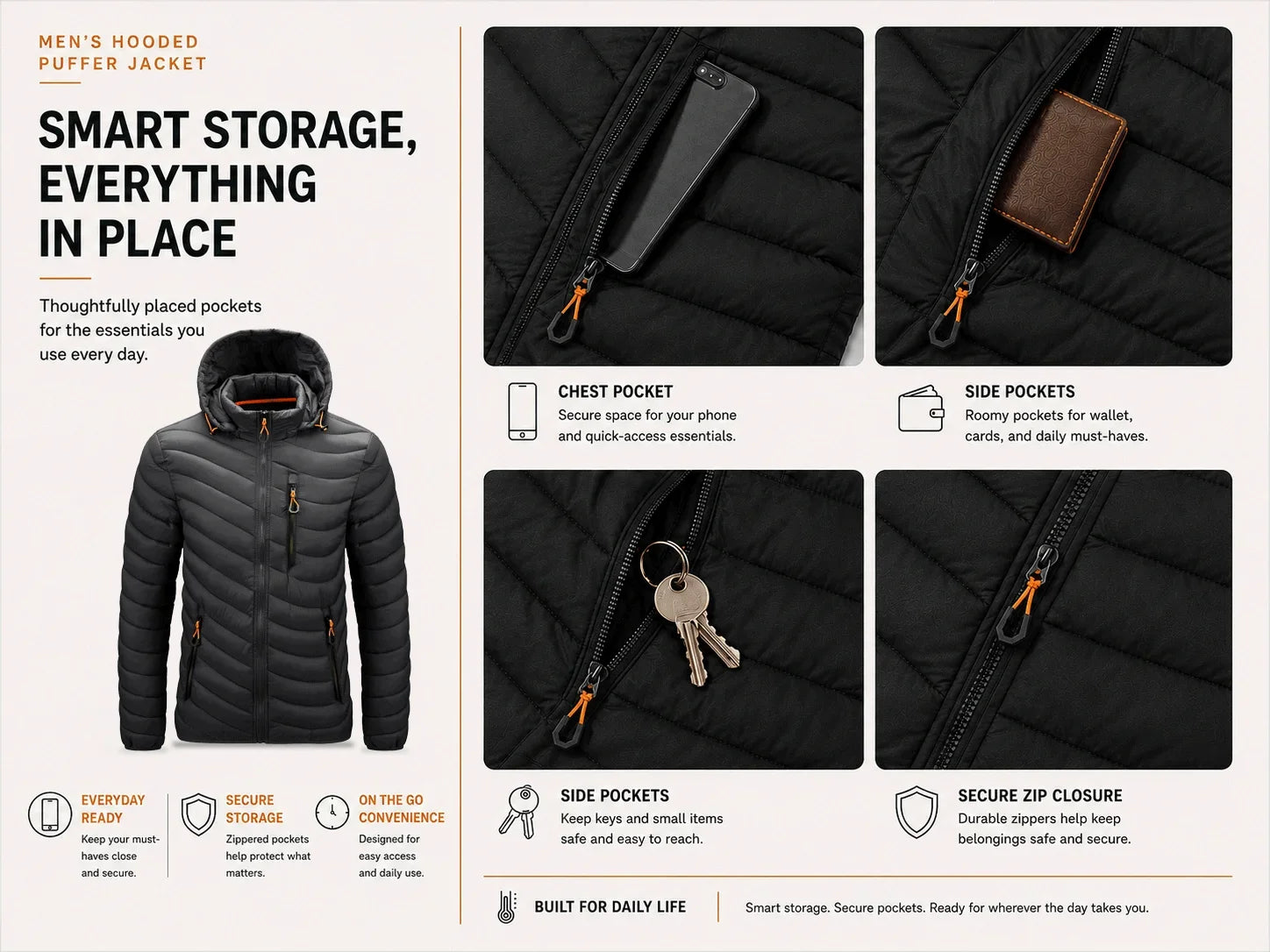 Mens Lightweight Outdoor Puffer Jacket Hooded Insulated Thermal Puffy Winter Heated Running Travle Casual Cotton Outdoor Coat