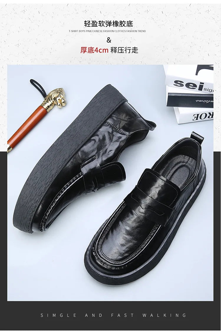 Height-increasing Business Casual Loafers for Men 2026 Spring New Black Designer Shoes Male Fashion Genuine Leather Shoe Man