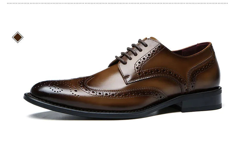 Top Quality Hard Cow Leather Pattern Men Formal Wedding Dress Shoes Pointed Toe Gentleman Men Brogues Oxfords New Spring