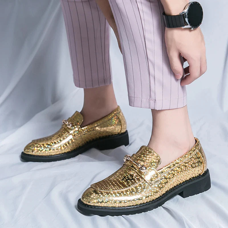 Men's Glossy Leather Shoes European American Luxury Blue High-end Banquet Loafers Commuting Party Dress Formal Shoes Size：38-46