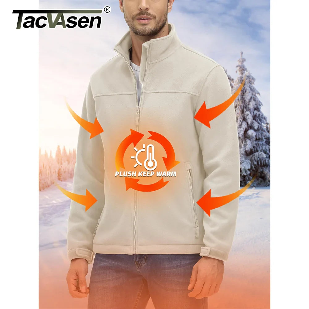 TACVASEN Winter Fleece Jackets Mens Full Zip Stand Up Work Jacket Coats Zipper Pockets Hiking Jacket Outdoor Windbreaker