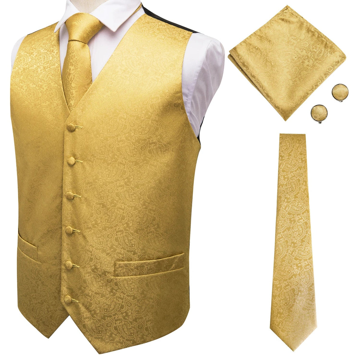 Adult Men's Vest for Suit Luxury Paisley Floral Plaid Suit Vest and Tie Set Blue Gold Red Sliver Wedding Vest Men