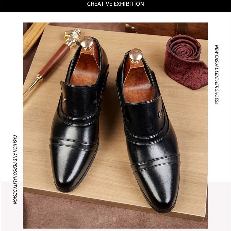 Men Business Formal Height Increasing Leather Shoes Classic Retro Elevated Loafers Lift Dress Shoes for Wedding Banquet Office