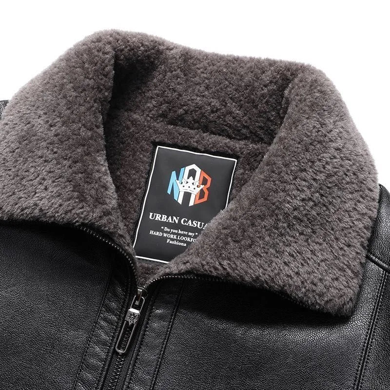 Autumn and Winter Fashionable Solid Color Plush Thick Warm Leather Jacket for Men's Casual Loose Sport Windproof Large Size Coat