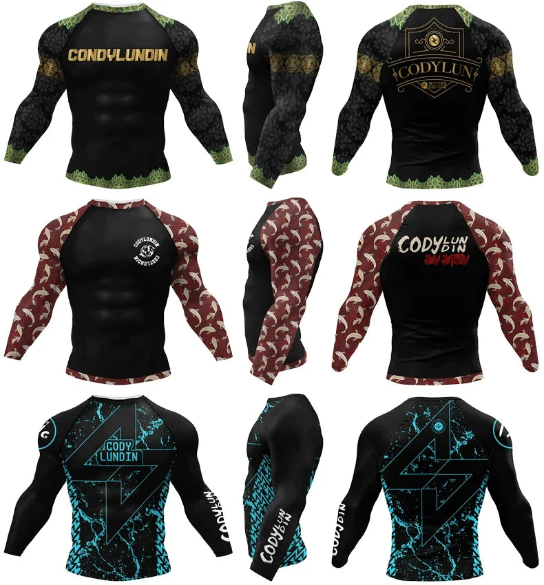 Polyester Sublimation High Elastic Bjj Rash Guard No Gi MMA  Jiu Jitsu Fighting Grappling Compression Shirt OEM Gym Fitness Tops