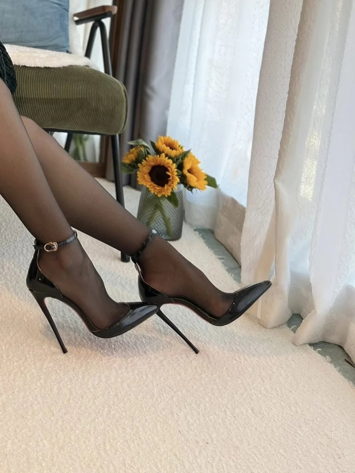 Customized 12cm Ultra High Heels Black Lacquer Classic Thin Heel Bottom Shallow Mouth Fun Women's High Heel Sandals