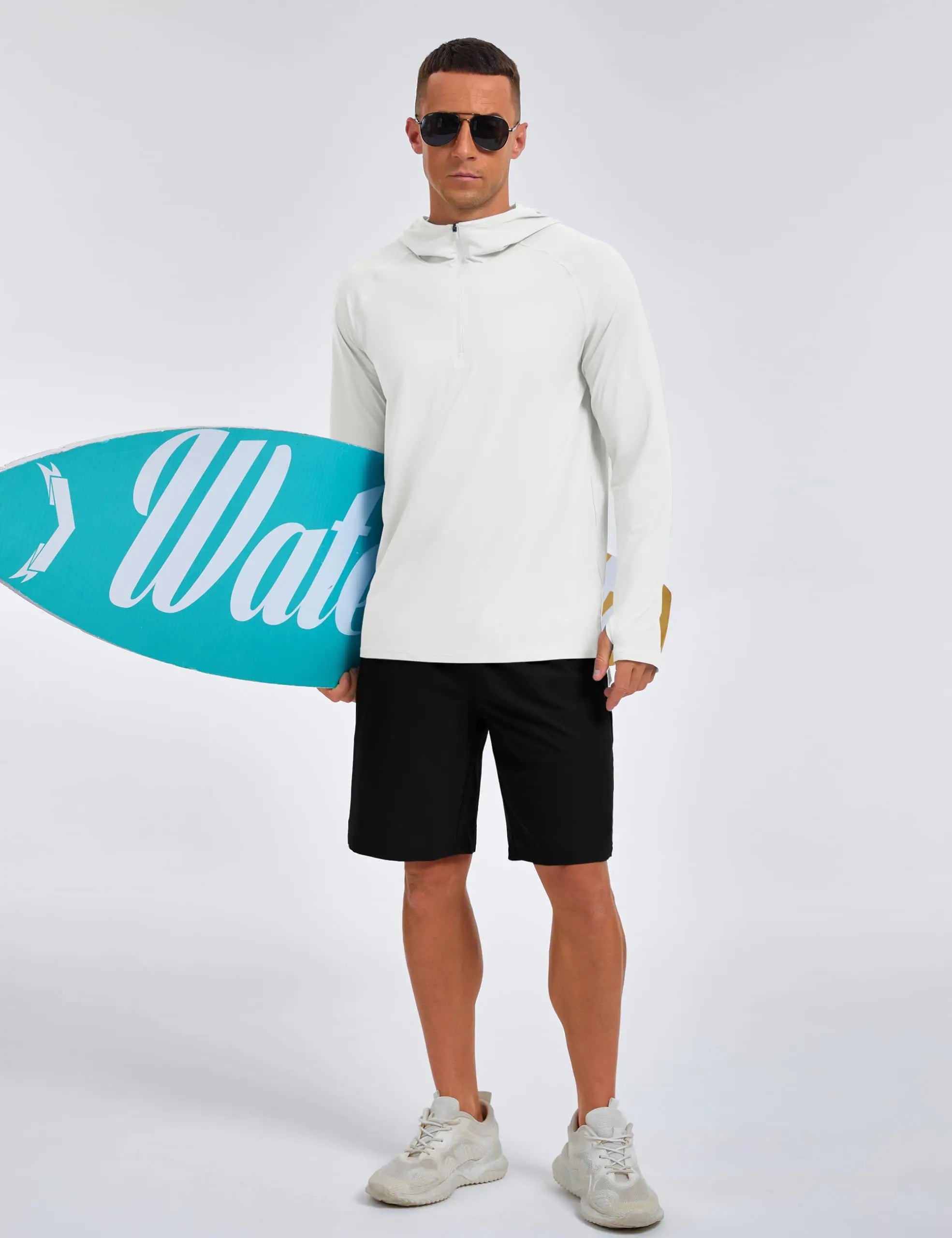 Mens 1/4 Zip UPF 50+ Shirts Sun Protection Running Surfing Athletic Shirt Lightweight Rash Guard Long Sleeve Hoodie