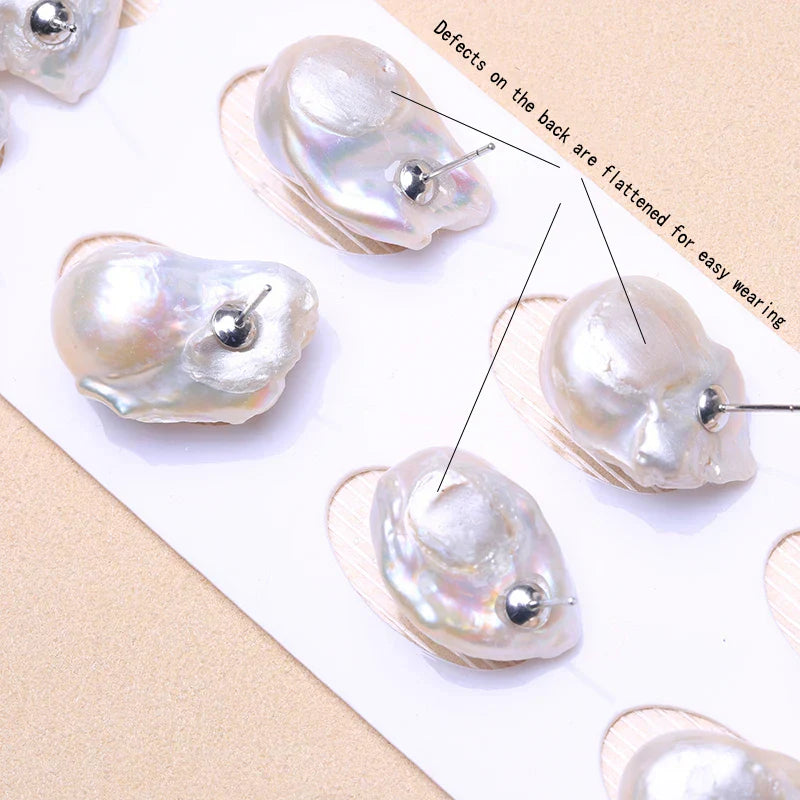 Natural Freshwater Pearl 925 Sterling Silver Large Baroque Pearl Stud Earrings 15-25mm INS Fine Jewelry  Gifts for Women  EA