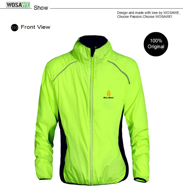 Men Windproof Water-repellent Reflective Cycling Jacket MTB Bicycle Long Sleeve Windbreaker Bike Coat Jersey