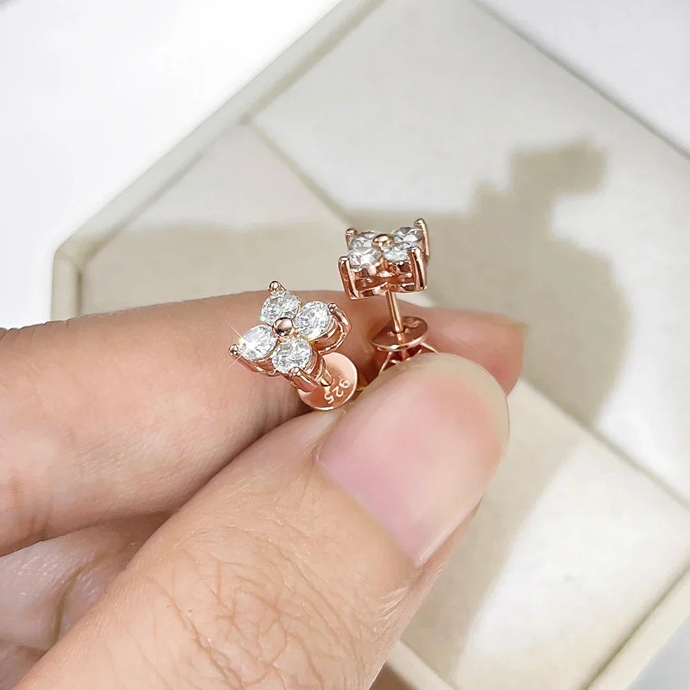 Trendy D Color 0.1CT 3mm Clover Moissanite Stud Earrings For Women Party Fine Jewelry S925 Sterling Silver Diamond Earring