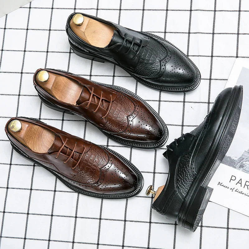 Designer Business Oxfords Formal Wedding Mens Derby Italian Original Crocodile Leather Dress Office Loafers Casual Shoes for Men