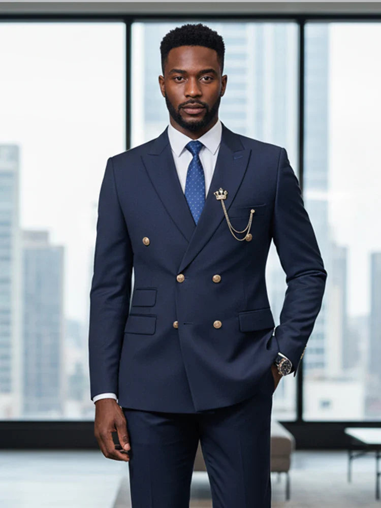 Double-breasted Men's Suit Fashionable and Casual Slim Fit Male Groom Wedding Blazers Party Dress Jacket Coat Pants
