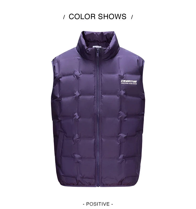 Down Vest Men 2024 New Winter Stand-Up Collar Printed Textured Outerwear Stacking Inner Wear Fashion Versatile.