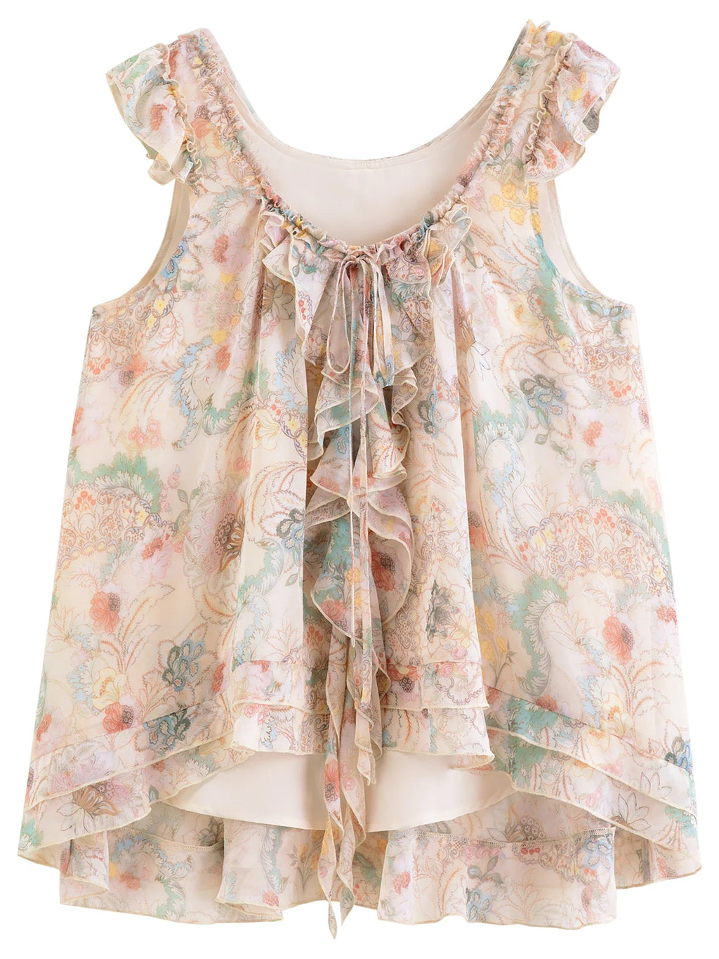 2026 Summer Women's French-Inspired Romantic V-Neck Self-Tie Blouse Ruffle Trim & Matching Separate for Daily