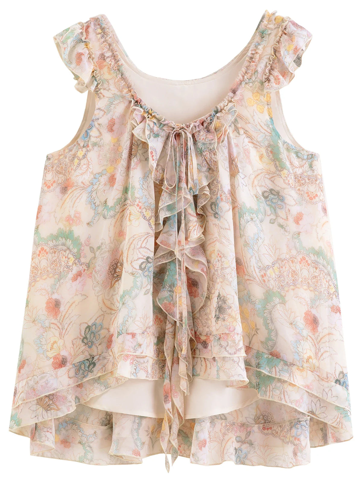 2026 Summer Women's French-Inspired Romantic V-Neck Self-Tie Blouse Ruffle Trim & Matching Separate for Daily