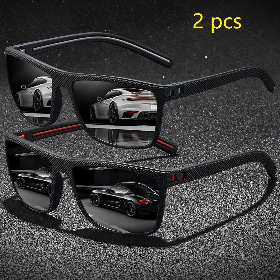 2PCS Fashion Vintage Check Pattern Sunglasses For Men Women Fishing Driving Fashion Square Brand Design Sun Glasses UV400 Eyewea