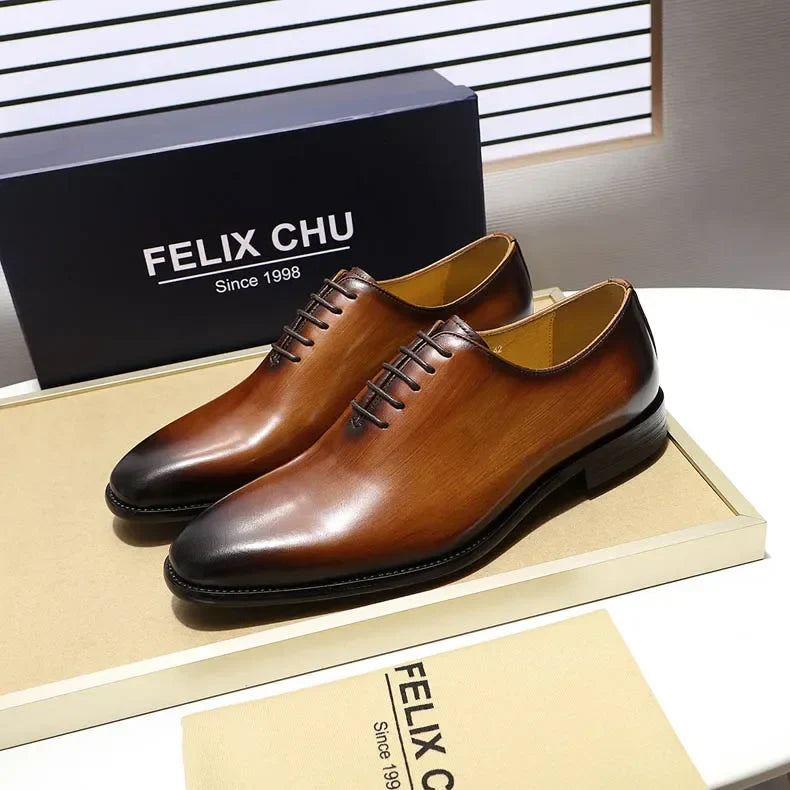 Designer Genuine Leather Mens Wholecut Oxford Shoes Luxury Brand Black Brown Dress Shoes for Business Office Formal Wear