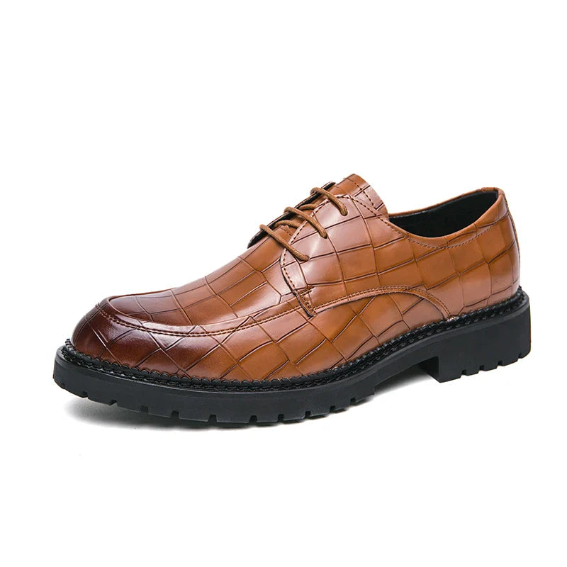 Men leather lace-up business shoes British casual breathable formal footwear Korean style