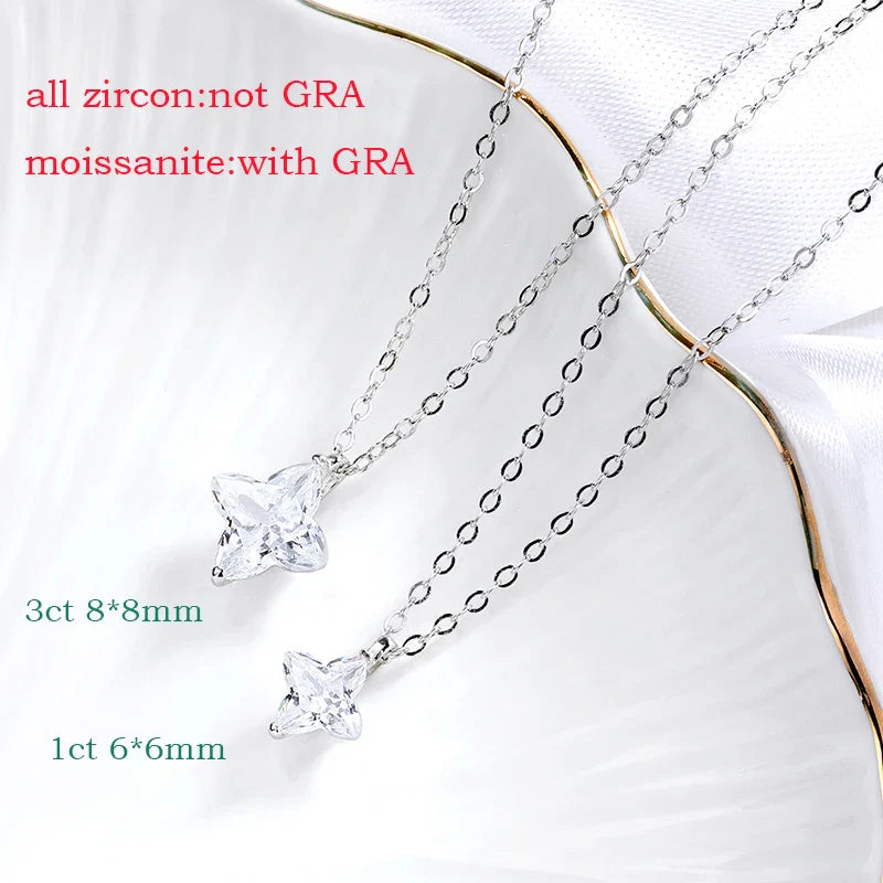 Certified 1CT 3CT Flower Cut Moissanite Necklace for Women Sparkling Lab Diamond Pendant Pure S925 Silver Chain Jewelry