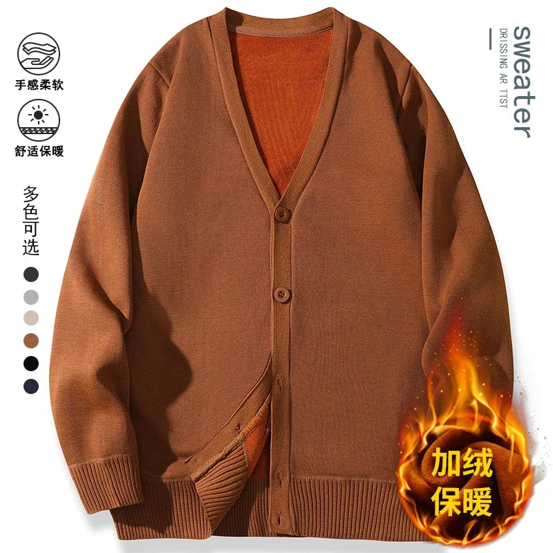 2026 New Men's Casual Long Sleeved Velvet Sweater Cardigan Knitted Jacket Top Autumn and Winter Fashionable Versatile Jacket
