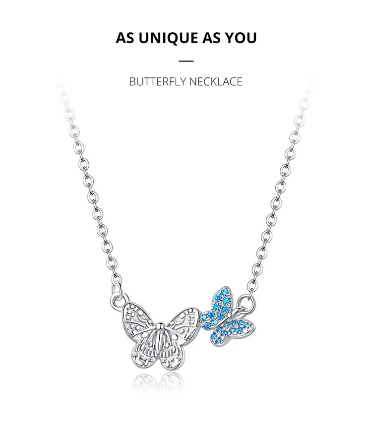 925 Sterling Silver Blue Zircon Flying Butterfly Necklace Women Birthday Gift Korean Style Fashion Jewelry Gift SCN384