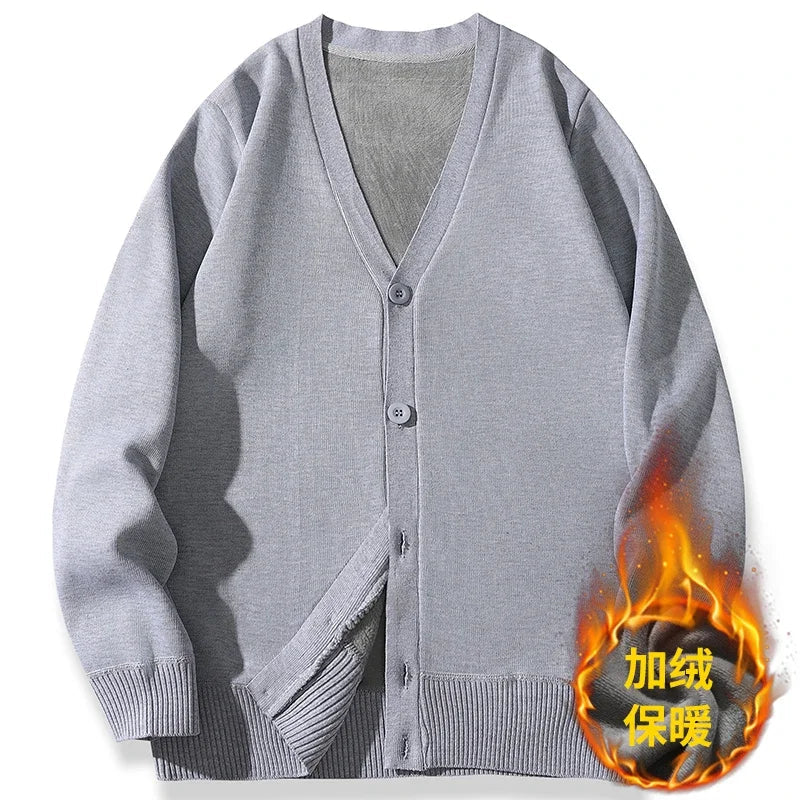 2026 New Men's Casual Long Sleeved Velvet Sweater Cardigan Knitted Jacket Top Autumn and Winter Fashionable Versatile Jacket
