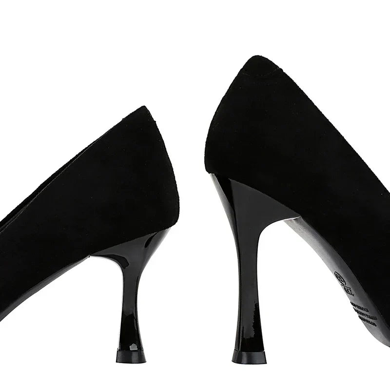 Autumn Simple Elegant 10cm 7cm High Heels Stiletto Womens Shoes Pointed Black Etiquette Professional Single Shoes Wedding Shoes