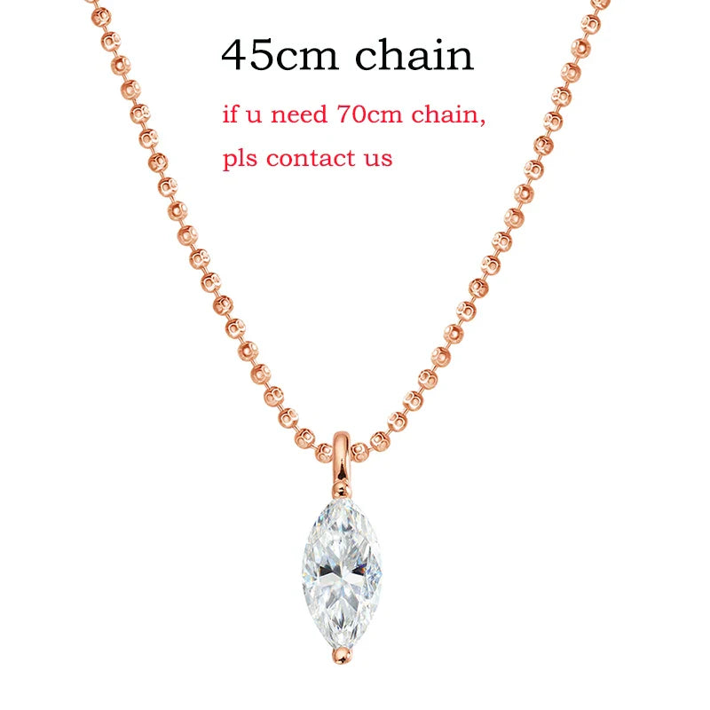 3CT 7*14MM Marquise Cut Moissanite Necklace for Women Solitaire Pendant Sparkling Chain Lab Diamond Pure 925 Jewelry