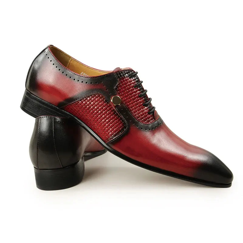 New Men's Business Leather Shoes Fashion Summer Lace-Up Red Black Hand Carved Wedding Shoes Anniversary Office Oxford Shoes