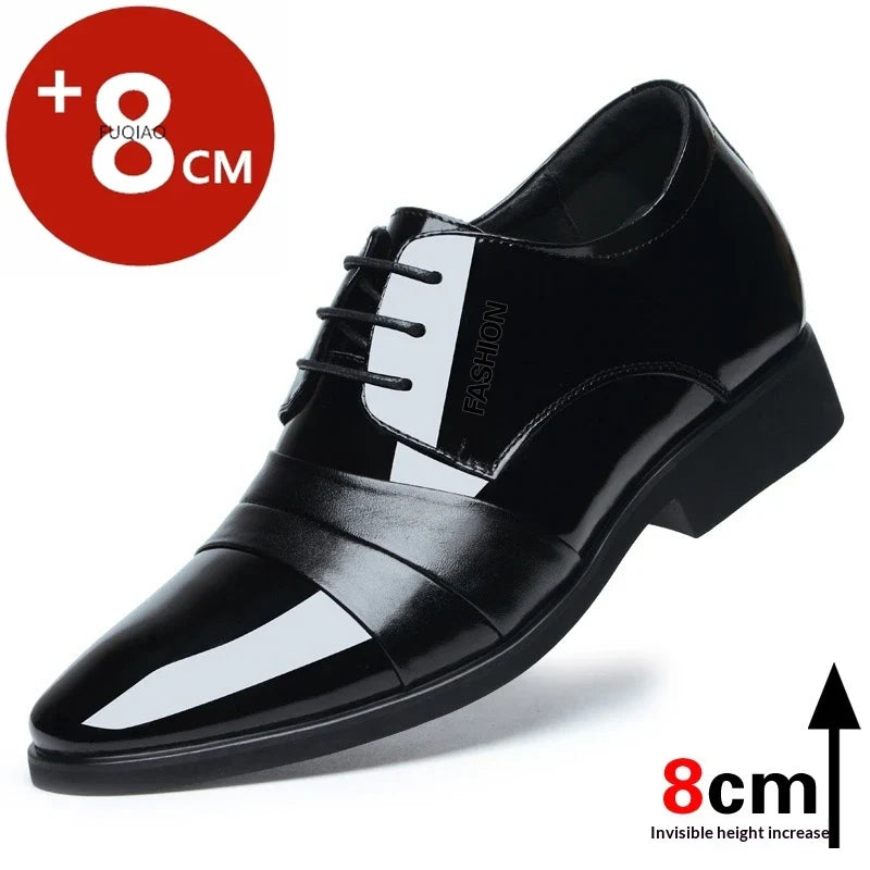 6cm/8cm Height Increasing Mens Formal Dress Shoes Cow Leather Elevator Shoes Business Office Oxfords Wedding Party Social Shoes