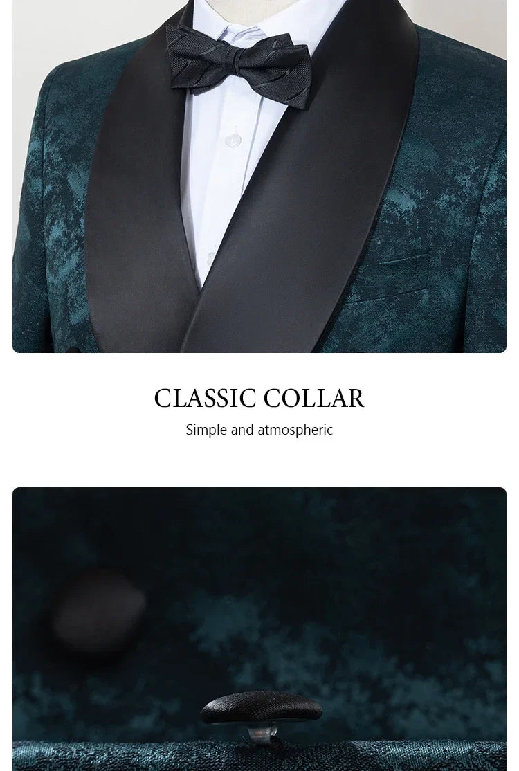 Luxury shawl collar 2-piece suit set men's party high-end business casual suit groom's wedding dress Jacquard pattern