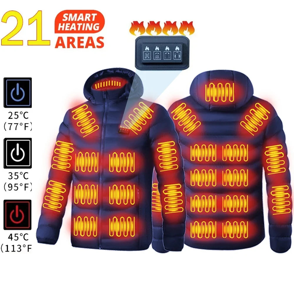 Heated Jacket Men Women Cold-Proof Winter Self Heated Jacket Skiing USB Heated Clothing 2-21 Areas S-6XL Washed Hiking Coats