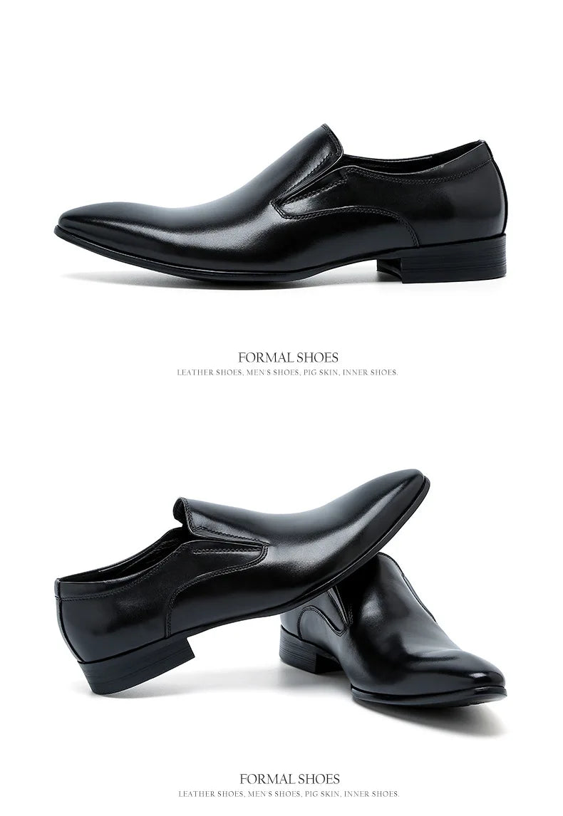 Top Layer Cowhide Shoes Men's Shoes Genuine Leather Business Dress Shoes Men British Pointed Toe Formal Slip-On Shoes