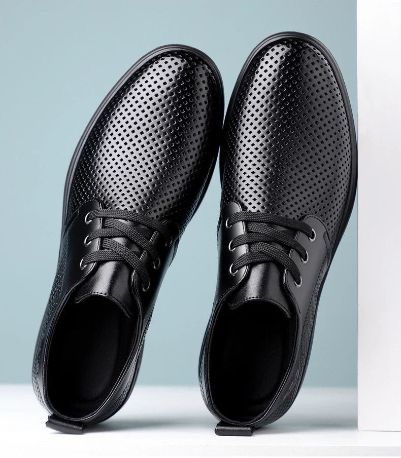 Summer Men's Leather Sandals Shoes Lace Designer Business Black Fashion Casual Shoes Male Black Groom Lace Wedding Shoes Man