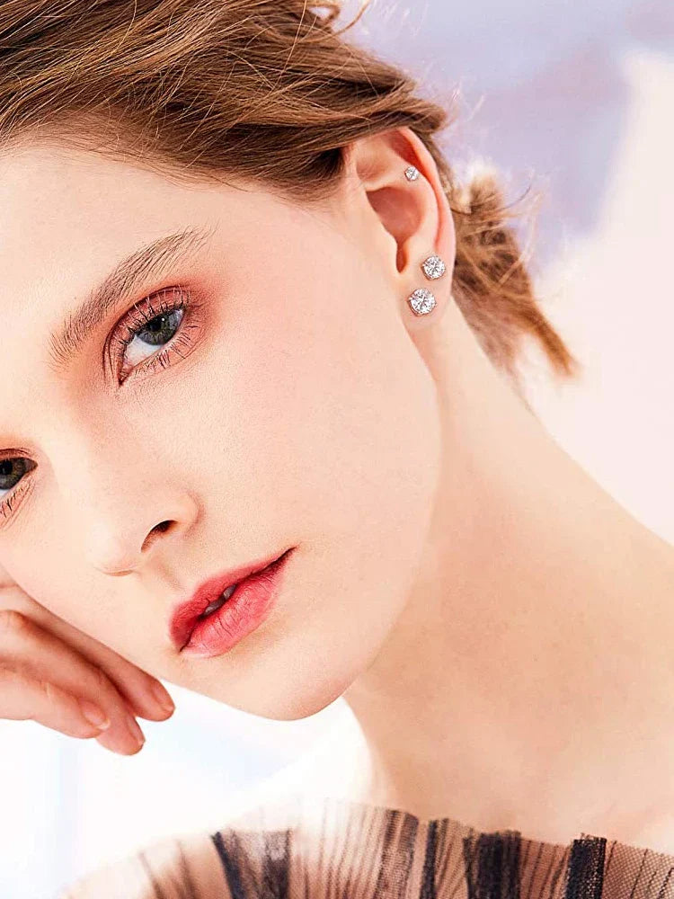 CZ Stud Earrings 925 Sterling Silver Platinum Plated Round Cubic Zirconia Hypoallergenic Barbell Earrings 4-7mm
