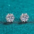 Moissanite Stud Earrings 1CT 2CT White Gold Plated Sterling Silver D VVS1 Lab Diamond Snowflake Ear Studs For Women