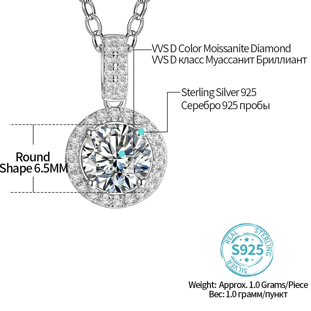 925 Sterling Silver Necklace For Women Real Moissanite Diamonds Pendant With GRA Certificate Neck Chain Fine Jewelry