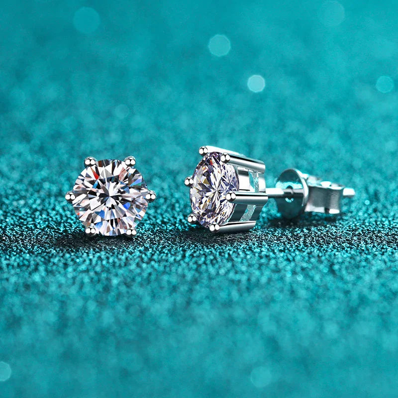 Moissanite Earrings Screw Stud Sterling Silver D VVS1 Lab Diamond with GRA Classic 6 Claws Round Ear Studs For Women