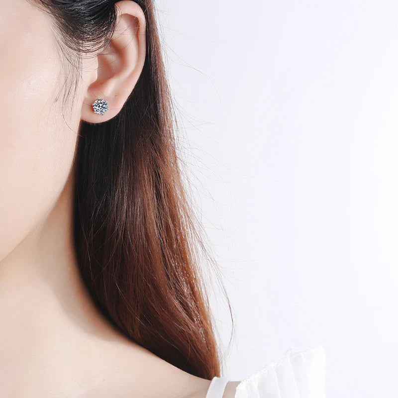 Moissanite Earrings Screw Stud Sterling Silver D VVS1 Lab Diamond with GRA Classic 6 Claws Round Ear Studs For Women